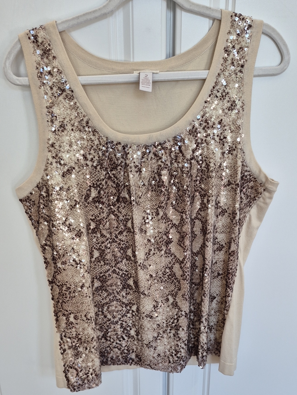 Sequined Snake-Print Tank Top - Beige Chicos 2/L